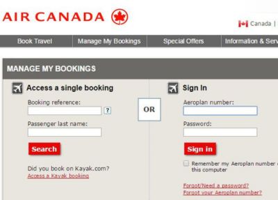 Air Canada My Bookings